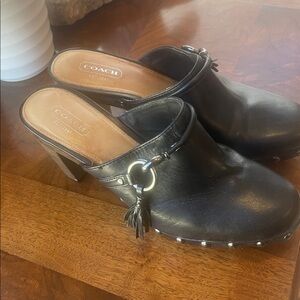 Coach Black Leather Women's Platform Mules 9B